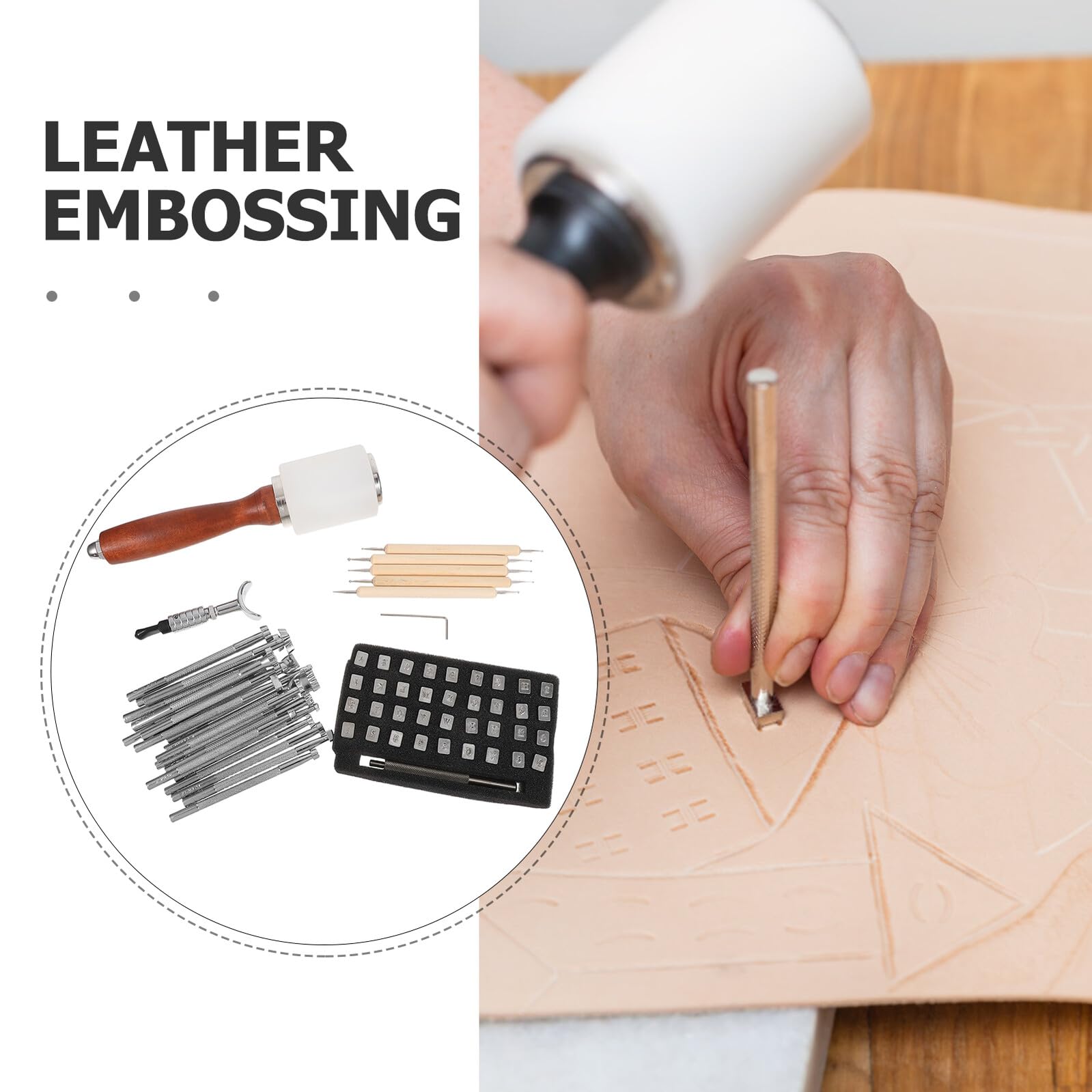 Healifty Juego de Sellos Metálicos para Cuero con Letras y Números Herramienta para Estampar Manualidades DIY Mango Ergonómico y Duradero para Repujado en Marroquinería