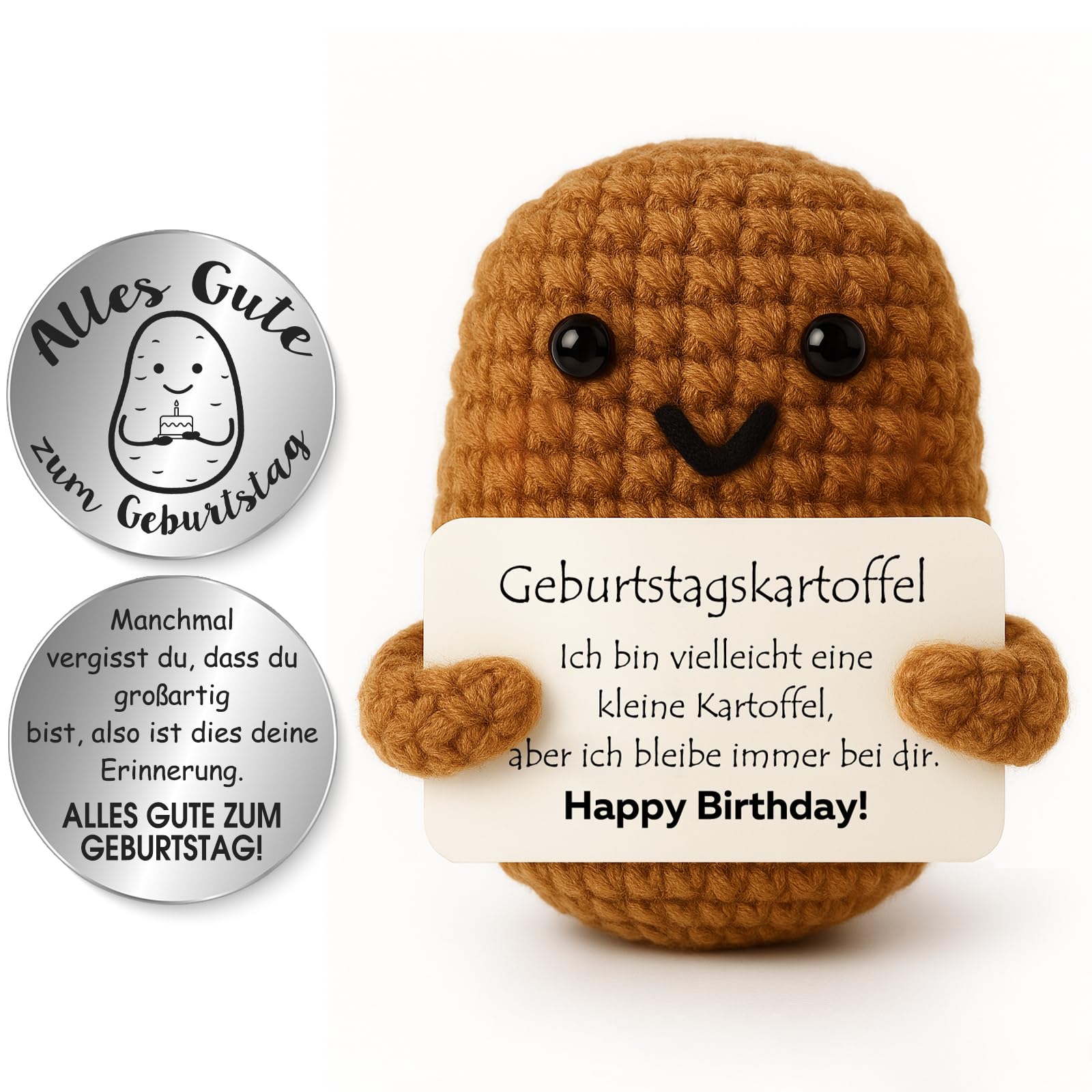 Tixlux Pocket Hug Positive Kartoffel Figurine, Kreative Strickwolle Kartoffel Dekorationsfigur mit Kleine Umarmung Glücksbringer (Silber), Geburtstag Geschenk, Geschenk für Freundin, Kollegen, Familie