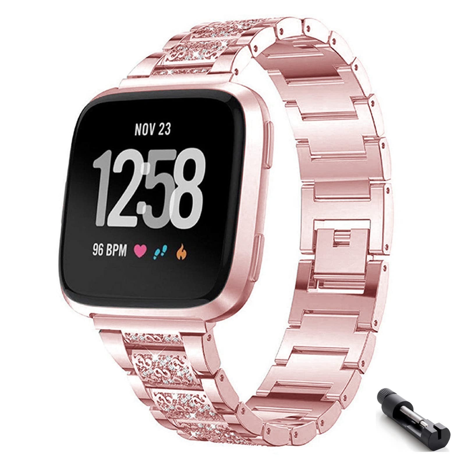 Ersatzarmband Für Fitbit Versa 2/Versa/Lite - Metall Mit Strass, Größe S/L, Schwarz/silber/gold
