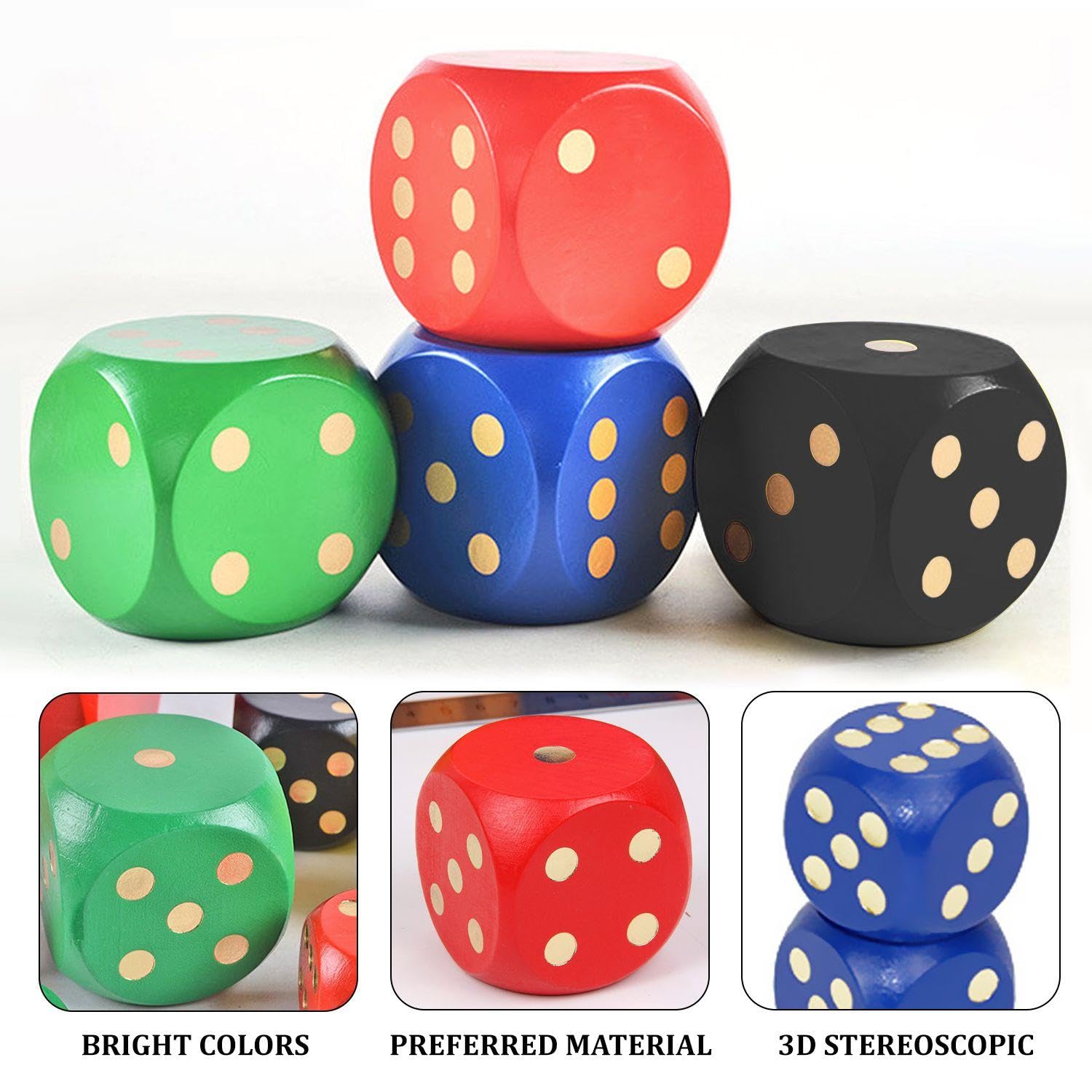 Confezione da 4 Dadi in Legno, Dadi Grandi, Gioco di Lancio, Giocattolo Educativo, Supporto Gioco Interattivo