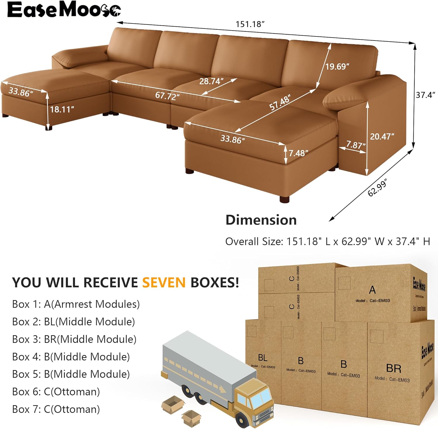 Brown Faux Leather U-Shaped Modular Sectional Sofa Deep Seat Oversized Scratch Resistant