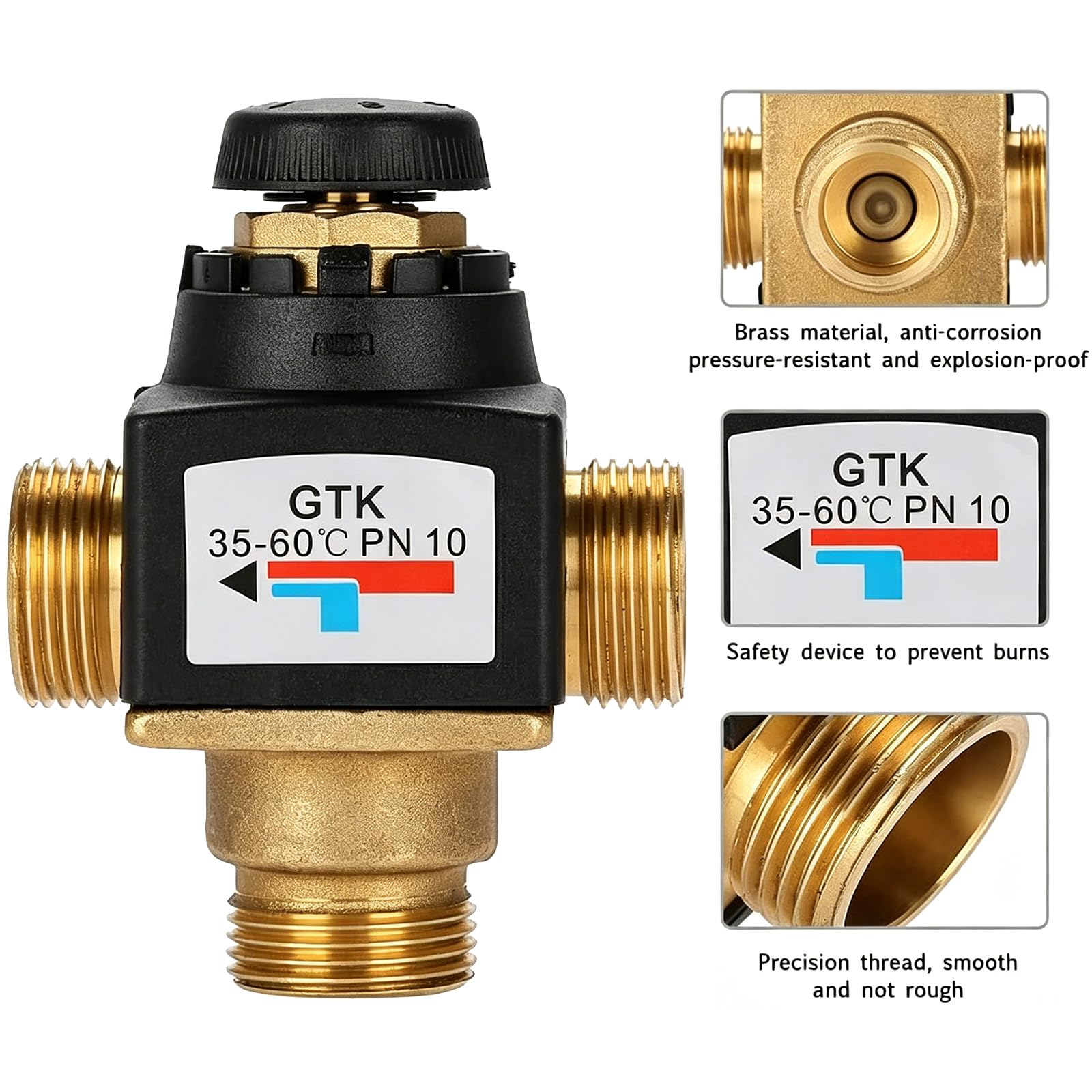Valvola Miscelatrice DN20 per Scaldabagno, Valvola Miscelatrice Termostatica, Interruttore Automatico Dell'Acqua Calda per Doccia In Ottone, 35 A 60 ℃, per Rubinetto da Bagno E Cucina (Maschio)