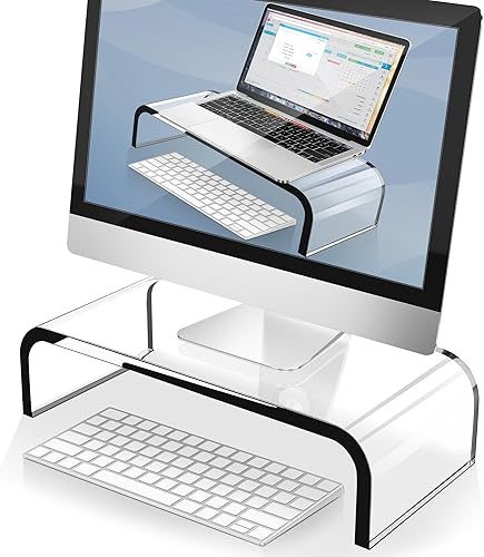 AboveTEK Soporte acrílico para monitor Elevador transparente para monitor y soporte de escritorio para computadora, soporte acrílico premium para