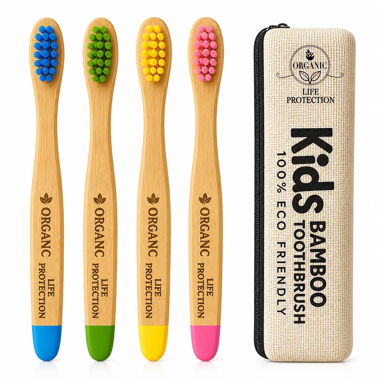 Life Protection Kids Bamboo Toothbrushes – Soft Bristles, Colorful Eco-Friendly Toothbrushes for Children, Natural Organic Bamboo Handle, BPA-Free, Toddler & Kid Dental Care (Pack of 4)-image-43