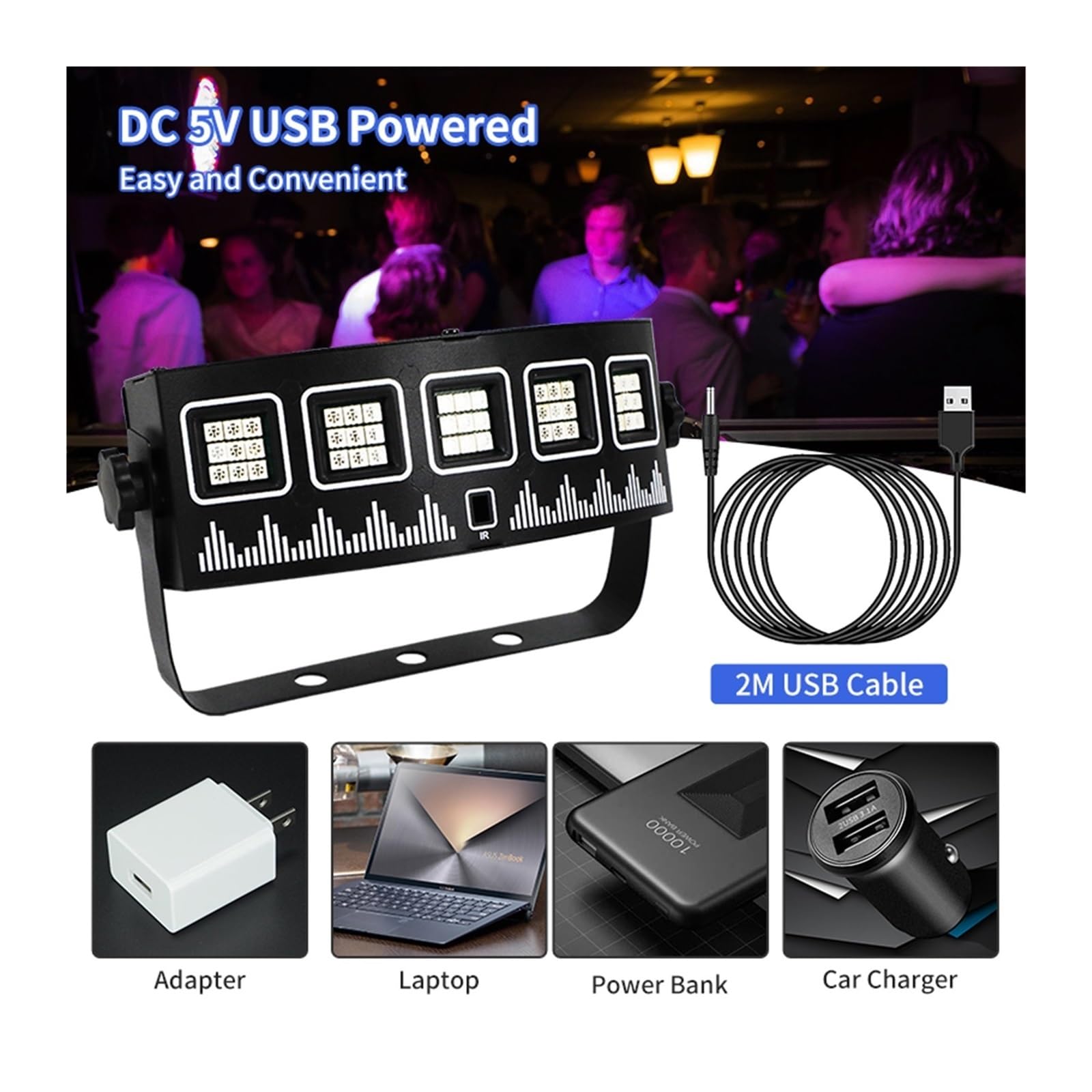 Światła sceniczne LED, USB DJ Strobe Light z pilotem na imprezę dyskotekową, świąteczną, klubową, barową, taneczną, aktywowaną dźwiękiem, błyskową diodą LED RGB, oświetlenie sceniczne na wesele