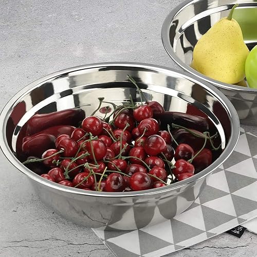 Miniatura 5 de Paquete de 4 cuencos grandes de acero inoxidable para mezcla/cuencos de preparación de metal, 10 pulgadas