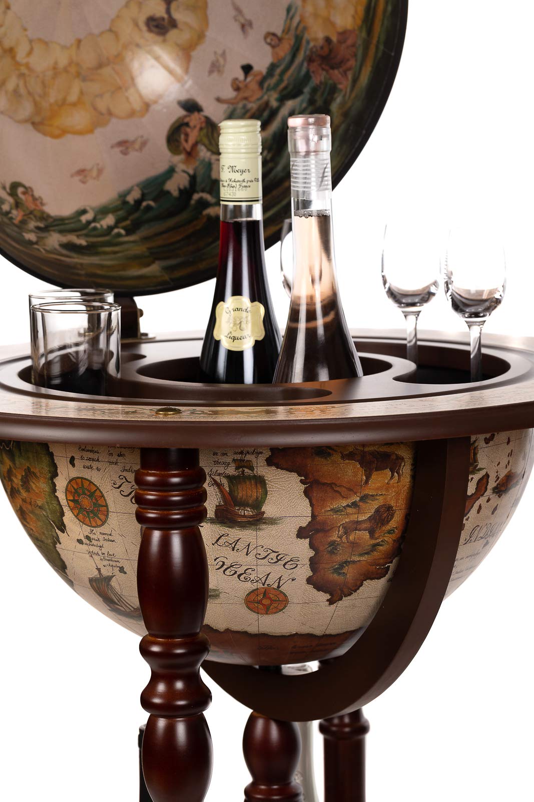 Chariot de bar géant, avec couvercle et roulettes, en forme de globe terrestre, 4 couleurs au choix : beige foncé