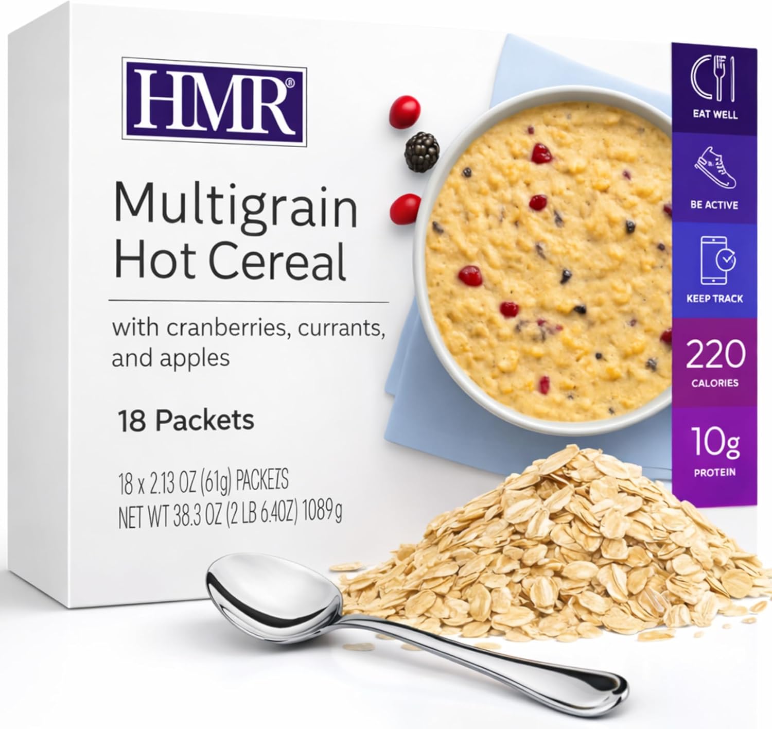 HMR Multigrain Hot Cereal – High Protein Oatmeal Alternative for Weight Loss | 10g Protein, 220 Calories | Low Calorie Breakfast or Snack | Convenient Diet Meal | 18 Count