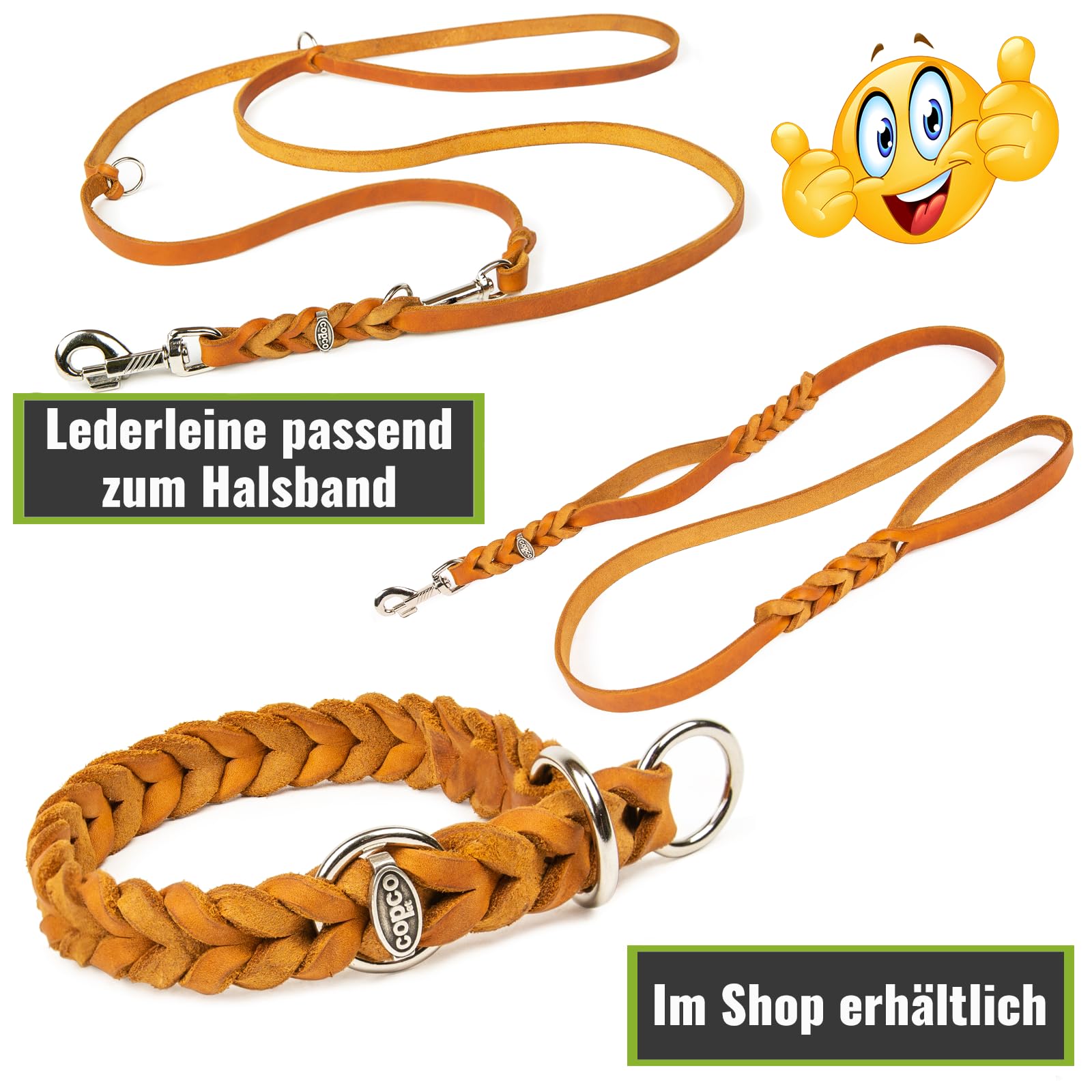 copcopet – Grasa Collar de piel trenzada con tren Stop de anillo – Cromado y latón