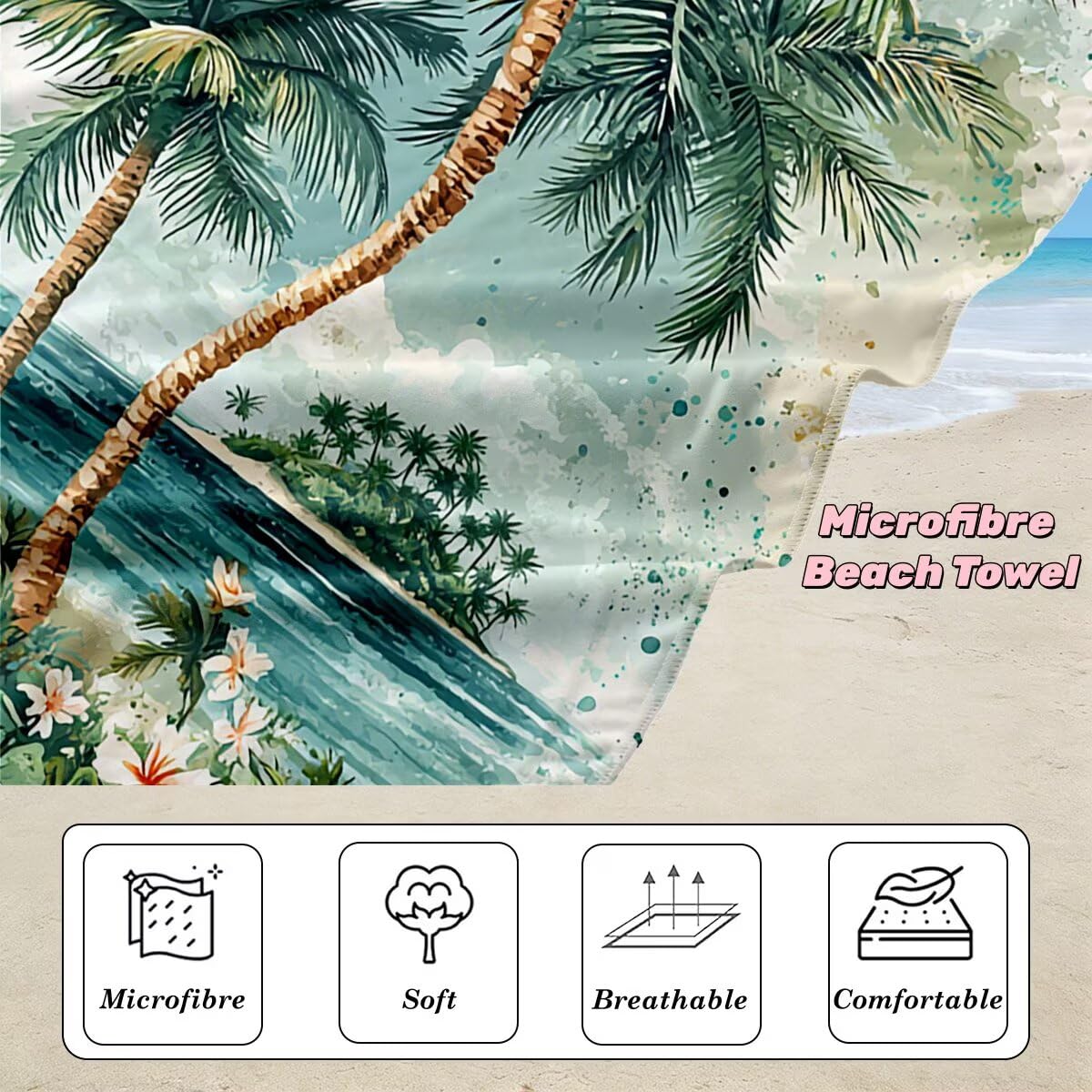 Juego de 2 Toalla Playa Grande 100x200 cm, Secado Rapido Toalla Microfibra Gimnasio, Antiarena Toallas de Playa Coco, Grande Ligera Compacta Toallas Microfibra Mujer Hombre para Viaje Piscina -5096
