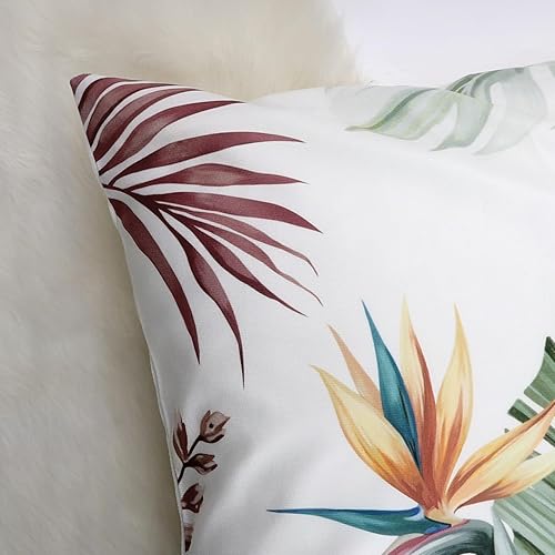 Miniatura 10 de Bonhause Juego de 4 fundas de almohada de hojas tropicales de 18 x 18 pulgadas, fundas decorativas de terciopelo suave con hojas de palmera verdes y