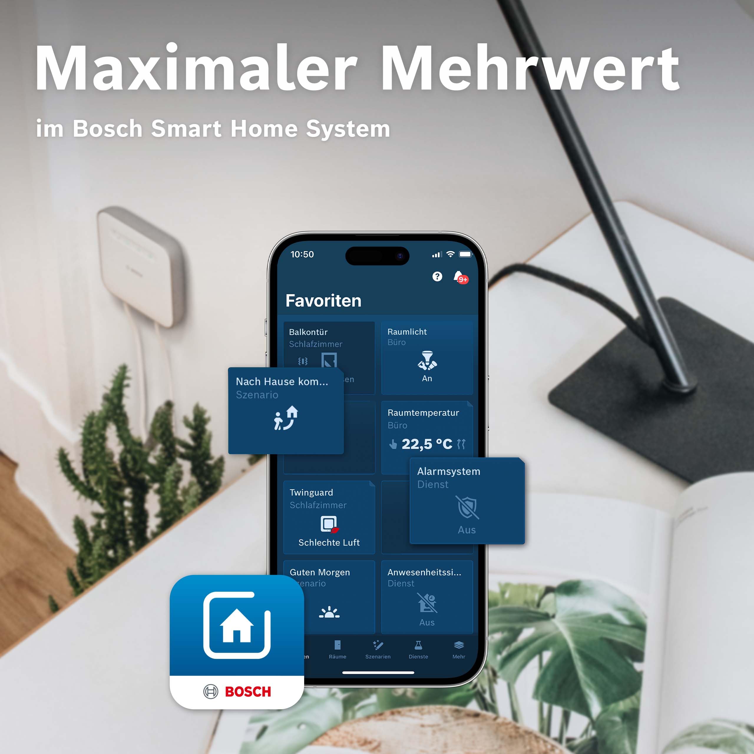 Bosch Smart Home Universalschalter II, zur einfachen Steuerung smarter Geräte, konfigurierbar für 4 belegbare Tasten, Keypad-Funktion für codegeschütztes Aktivieren und Deaktivieren des Alarmsystem
