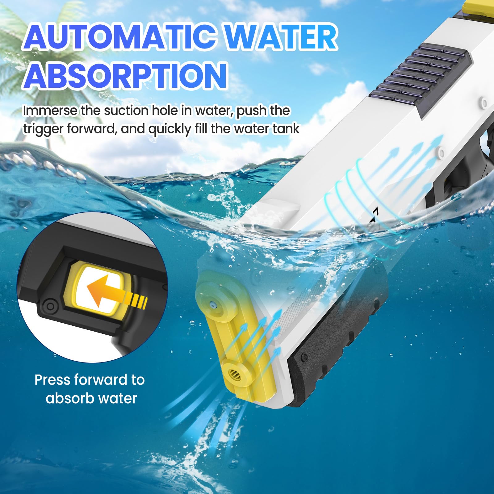 Elektrische Wasserpistole 450ml Automatische Wasseraufnahme Auto Manuell Modi 8m Reichweite Sommer Spielzeug Schwarz