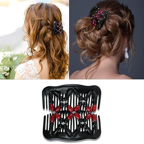 Miniatura 3 de 3 piezas elásticas de doble peine para el cabello, peines laterales mágicos para mujer, horquillas elásticas ajustables para el cabello con cuentas