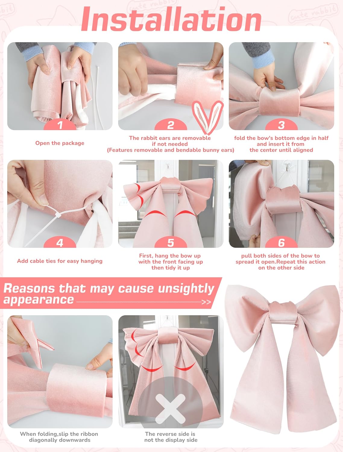 20 x 20 in Big Pink Bow Giant 3D Lrage Velvet Ribbon Bows Decor for Wedding Party Birthday Easter Home Outdoor Decorations