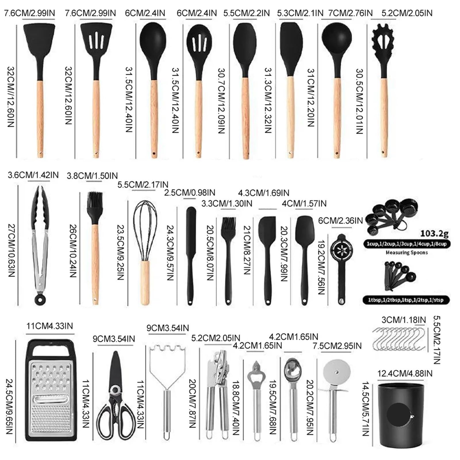 Silikon Küchenhelfer Set 44PCS Silikon Küchengeschirr Mehrzweck Kochgeschirr Utensilien Spachtel Suppe Löffel Schaufel Schneebesen Holz