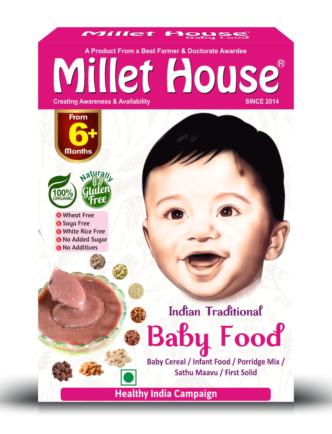 Millet House Baby Food | 100% Organic Indian Traditional Multi Grain Baby Porridge Natural Certified Healthy Baby Cereal | Infant Healthy Food Ragi Sarihittu Baby Food (6+month, Pack of 1, 200 Grams)