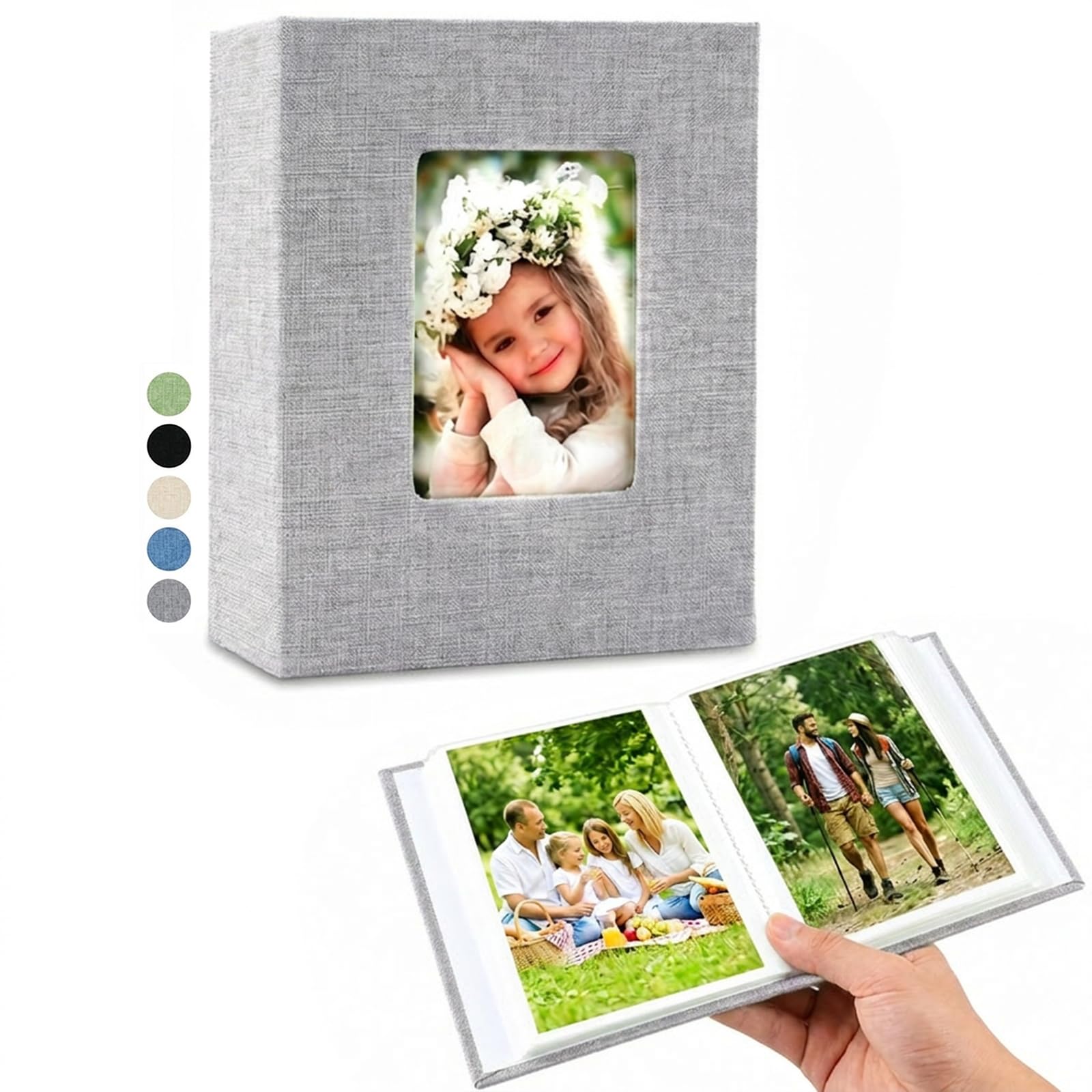 mawmuaw Photo Albums 6x4" Linen Photograph Album Gray Slip in 100 Pockets
