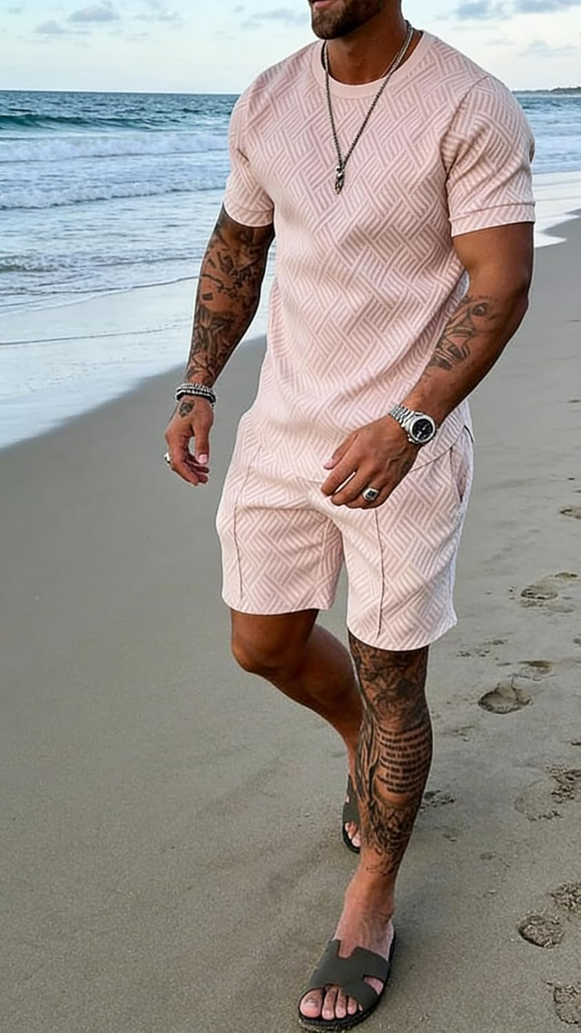 Kubsid Mens Tracksuit Set Summer Casual Short Set T Shirts Shorts Two Piece Outfits Lounge Sets