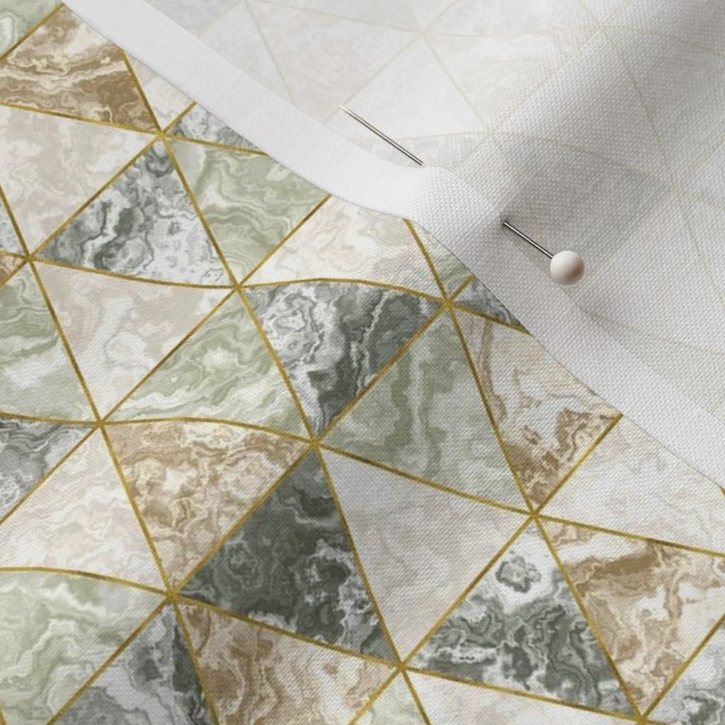 Spoonflower Fabric - Marbled Tiles Sage Green Small Olive Tan Beige Triangles Geometric Printed on Petal Signature Cotton Fabric Fat Quarter - Sewing Quilting Apparel Crafts Decor