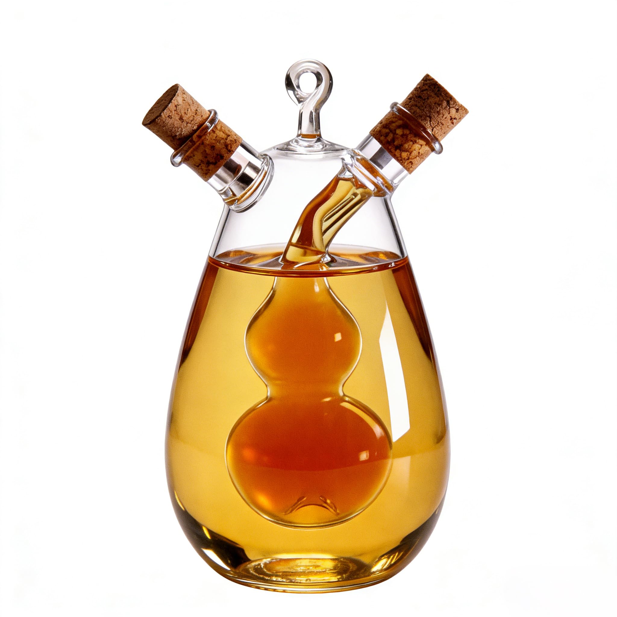 ELETON 2 in 1 Oil and Vinegar Cruet – Hand-Blown Borosilicate Glass Dispenser with Gourd-Shaped Inner Chamber, Leakproof Kitchen Container for Olive