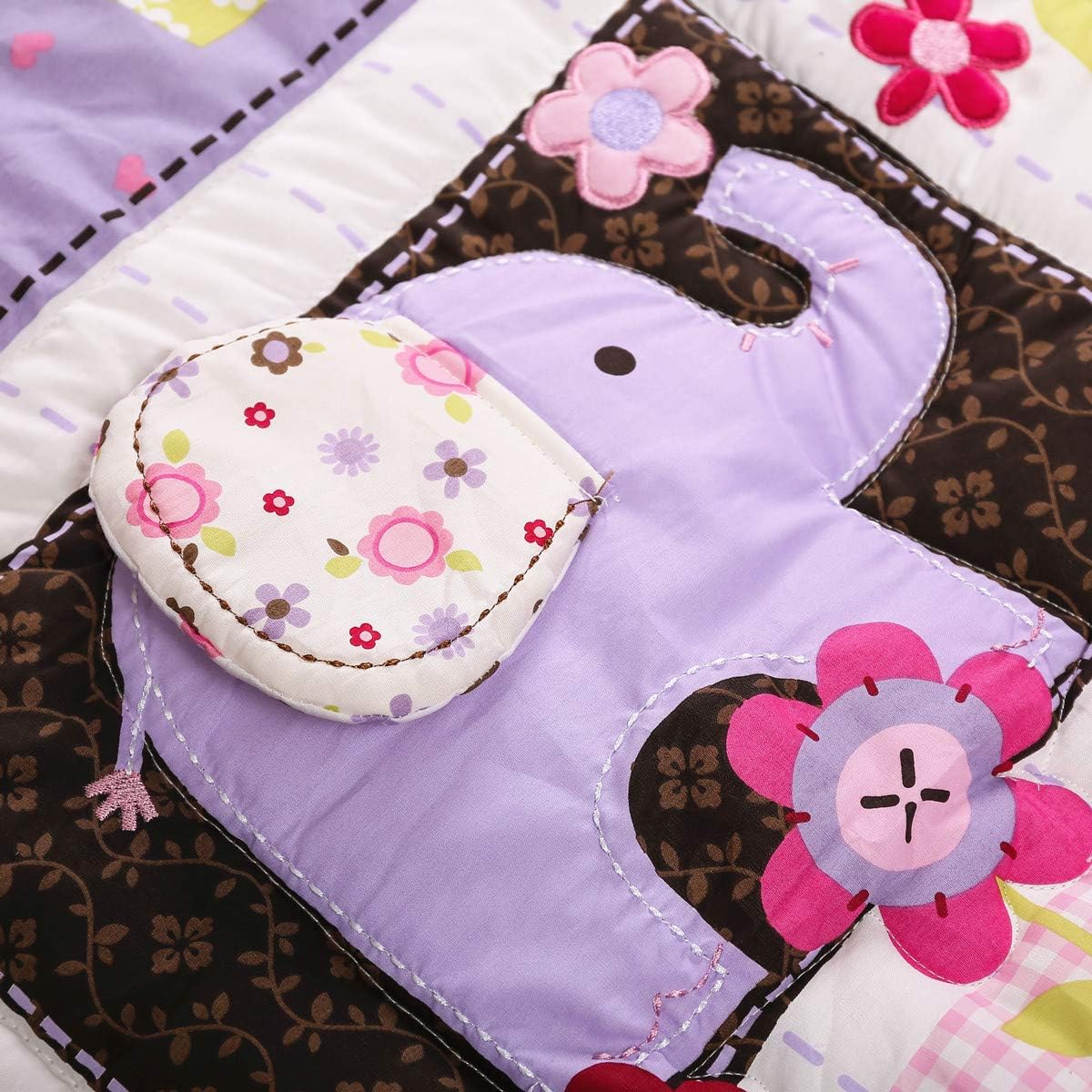 Crib Sets for Girls 3D Elephant Bird Crib Bedding Sets for Girls 3Piece Baby Nursery Bedding Purple White | Comforter, Crib Sheet, Dust Ruffle