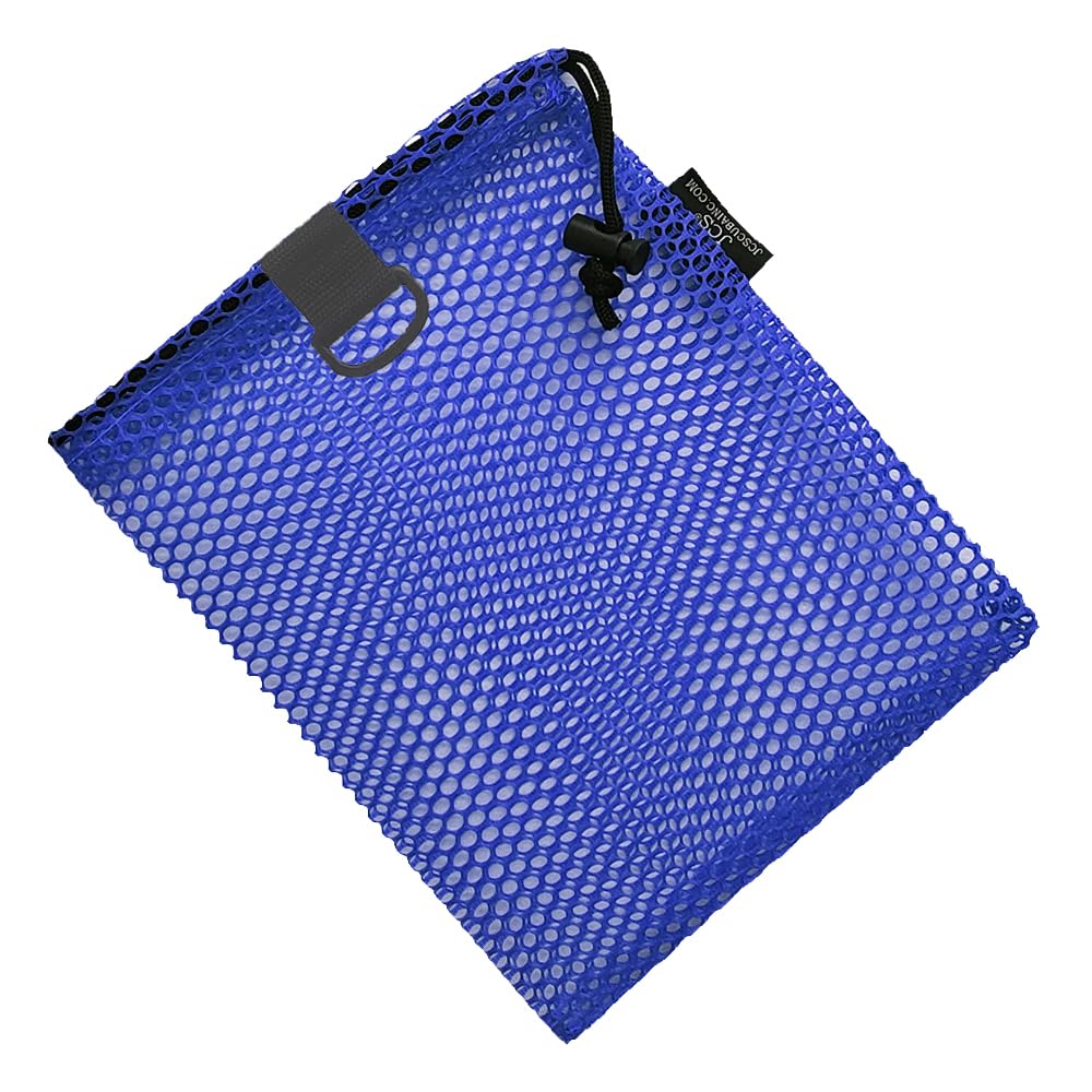 JCS 10x12 Nylon Drawstring Mesh Bag. Durable, Breathable Storage w/Barrel Lock & D-Ring for Shellfish, Fishing and Dive Gear, Blue