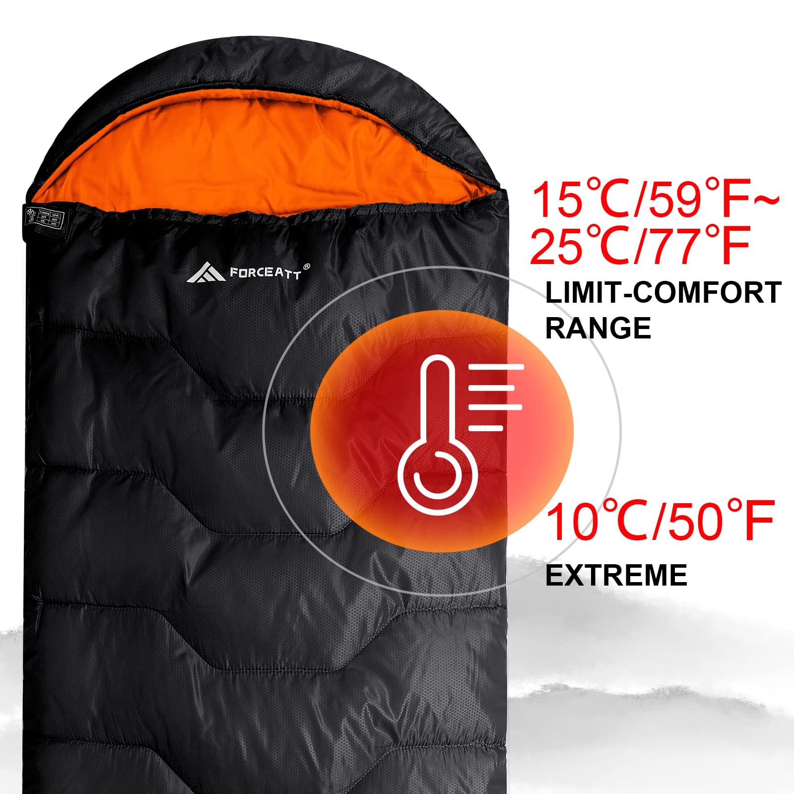 Forceatt Saco de Dormir-5°C/10°C Rectangular para Acampar, para 3-4 Estaciones, con Bolsa de compresión y Capucha para Viajes, Camping, Senderismo -5°C-15°C