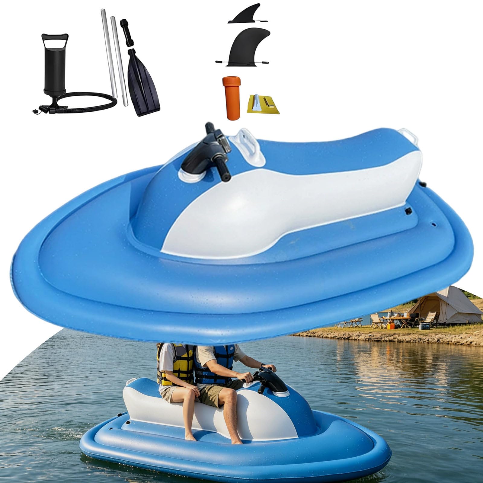 LwiftGal Electric Rush Wave Surf Boat Jet Ski, Inflatable Jet Boat,Inflatable Jet Ski with 500W Scooter(Optional) and Paddle,Sea Diving Swimming Equipment,for Water Sports White-Nothrusters