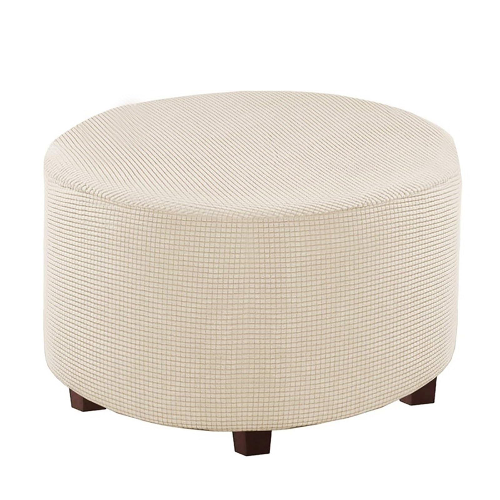 LJWDYS Stretch Ottoman Cover, Round Footrest Pouffe Cover Machine Washable Footrest Stool Cover(Beige,Small)