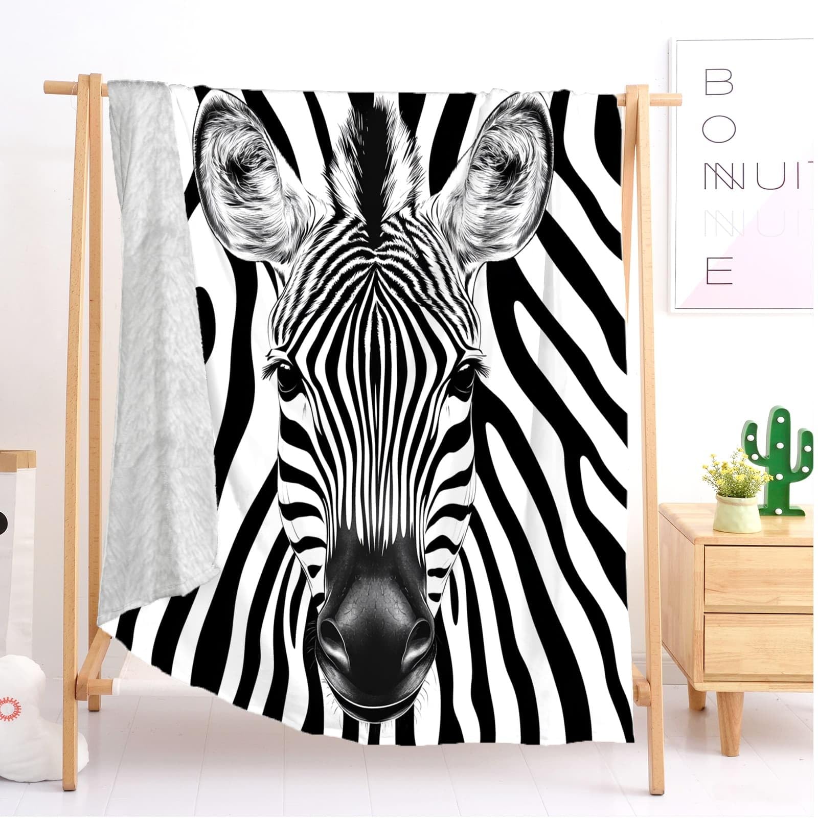 Koc termiczny XXL 180 x 220 cm Abstrakcyjne Zwierzę Zebra Paski Polar Flanelowy Super Miękki I Miękki Czarno-biały Koc Polarowy do Sofy TV i łóżka Home Decor