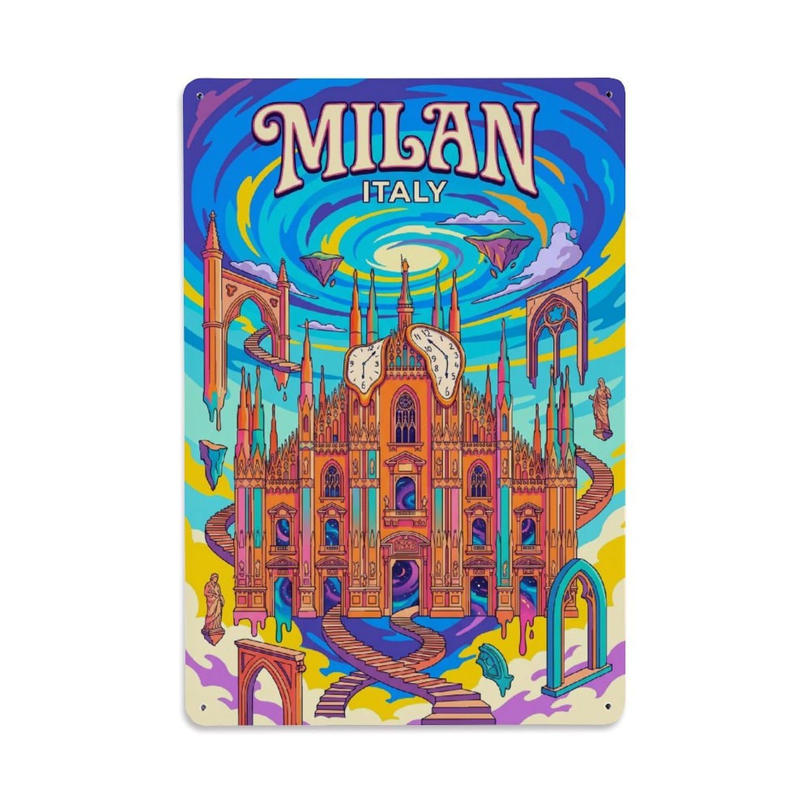 Olhnbad Style Historic Milan Italy Abstract City Travel Metal Tin Sign