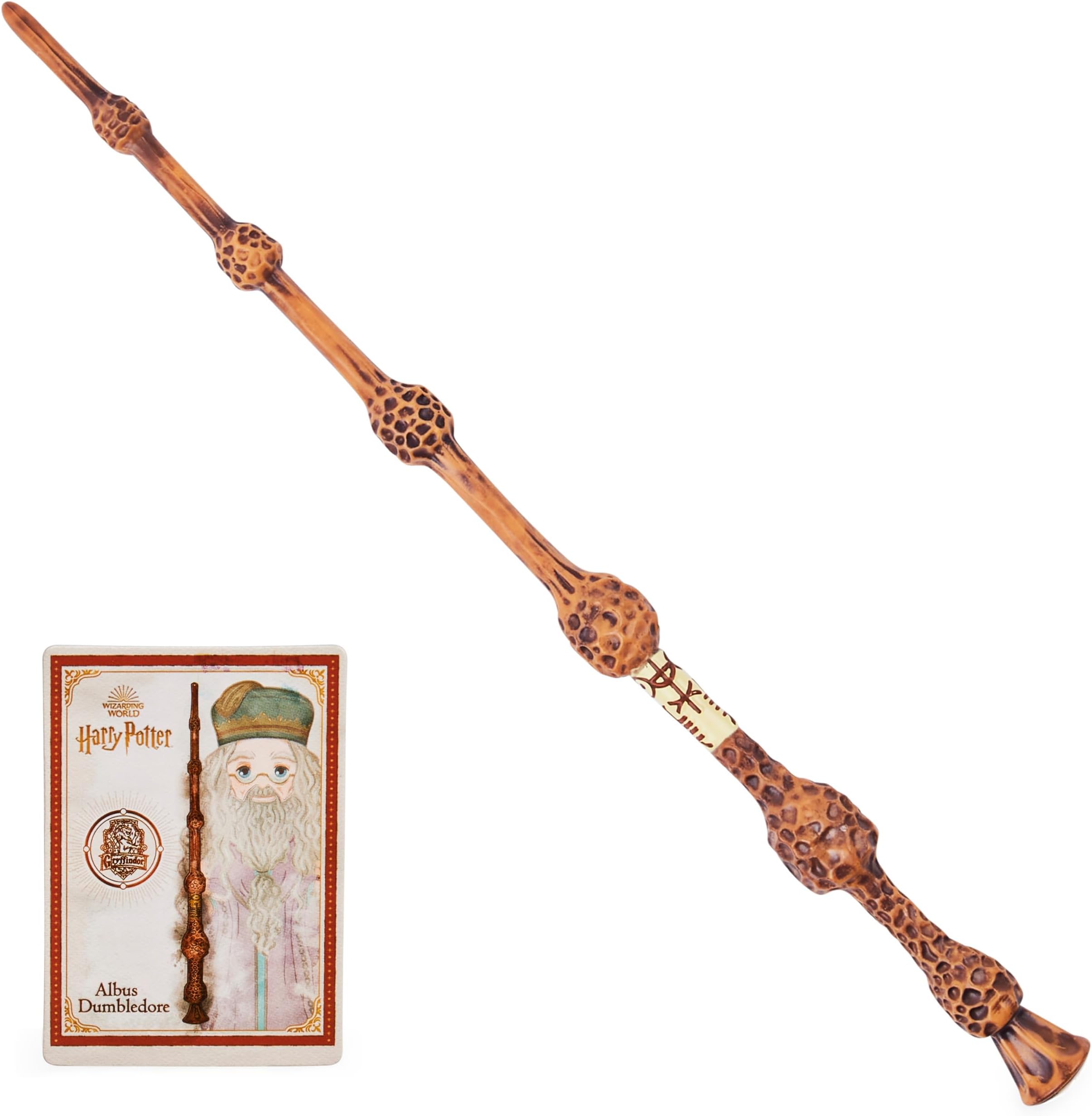 Wizarding World Harry Potter Authentic Albus Dumbledore Plastic Wand With Spell Card 12 Inch Toy For Children Aged 6 Years And Up Fan Merchandise - Brown