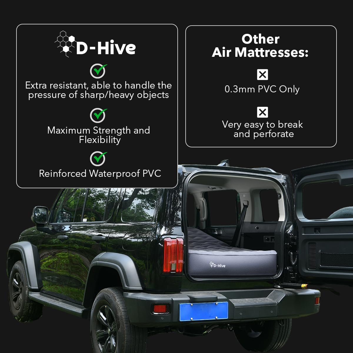 D-Hive SUV Air Mattress, Ultra-Thick Material Extra-High Car Air Mattress, SUV Mattress for Toyota 4runner, Jeep Wrangler, Car Mattress Inflatable Grey
