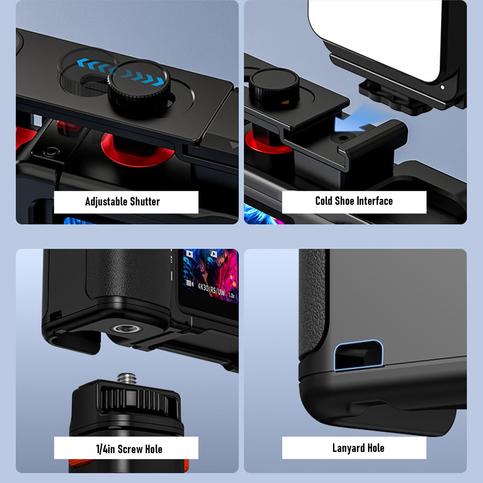 Fockety Impugnatura per Action Camera, Design Ergonomico Antiscivolo per