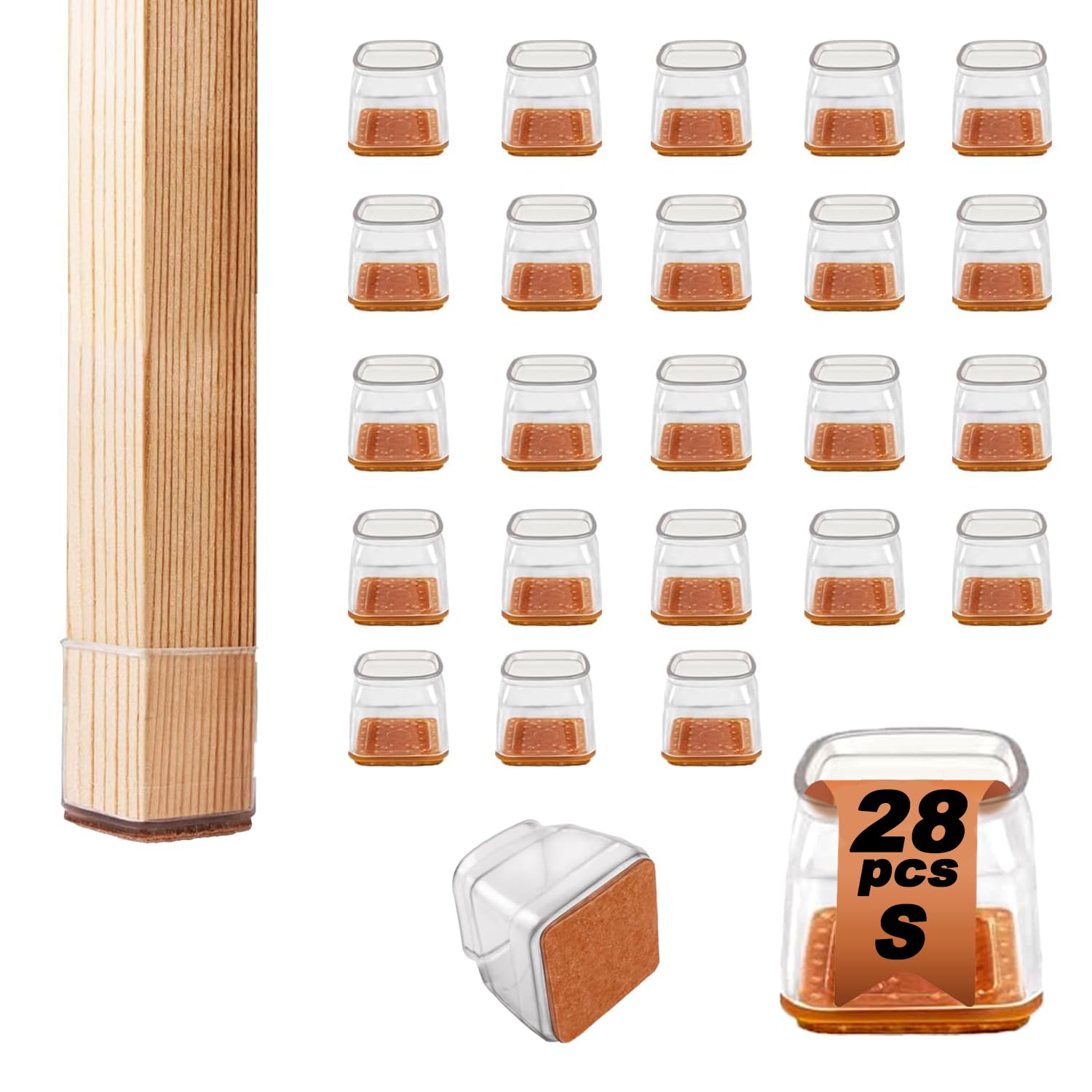 28 Piezas Protector Patas Sillas Cuadradas, Protector Silicona Sillas Patas con Fieltro, Fundas de protección para Patas de Silla de Silicona Cubre Patas Sillas Pequeñas(13-23mm)