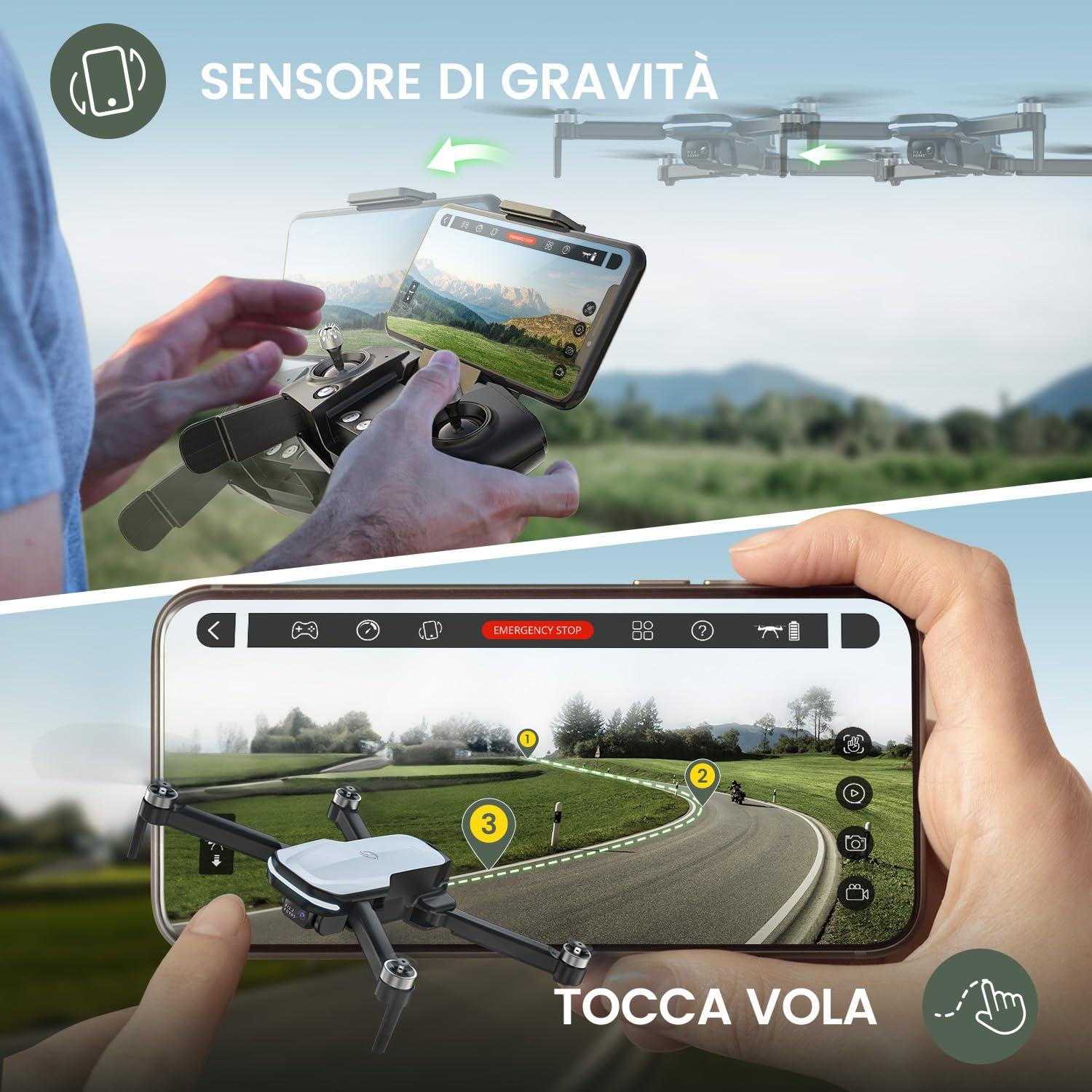 Holy Stone Drone FPV con Fotocamera HD 1080P per Bambini e Adulti, HS280D Guadricottero Pieghevole con Motore Brushless, Flusso Ottico, Tap Fly, Controllo Vocale, Selfie Gestuale, 2 Batterie Modulari