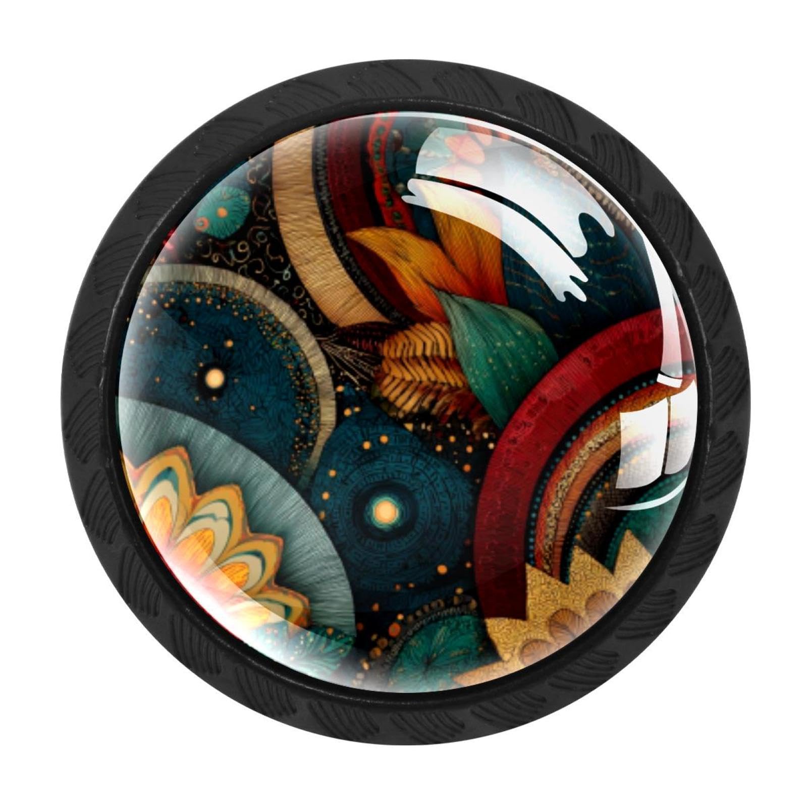 CHENZZZZ 4PCS Vintage Abstract Ethnic Background (3) Dresser Knob Round Glass Drawer Knobs Pulls Cabinet Handle for Home Kitchen Office Bathroom Wardrobe Cupboard