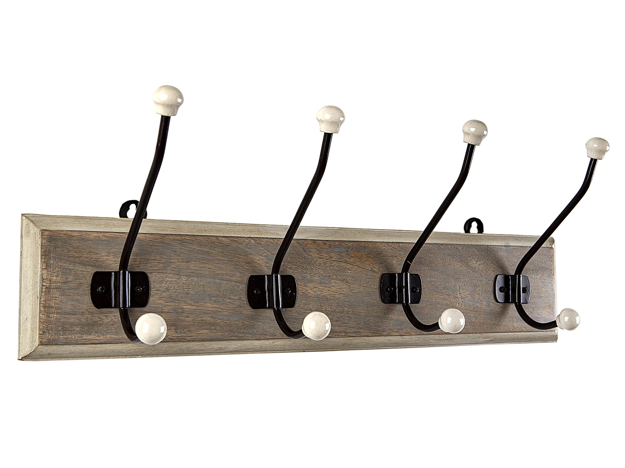 Patère en bois et métal avec 4 pommeaux en céramique pour vêtements
