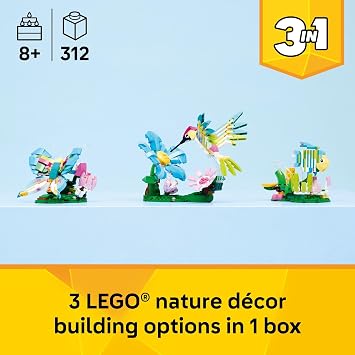 LEGO Creator 3 in1 Wild Animals: Colorful Hummingbird Building Toy for Girls, Boys, Kids, Ages 8+ Build a Bird, Butterfly, or Tropical Fish - Gift Idea for Birthdays - 31384