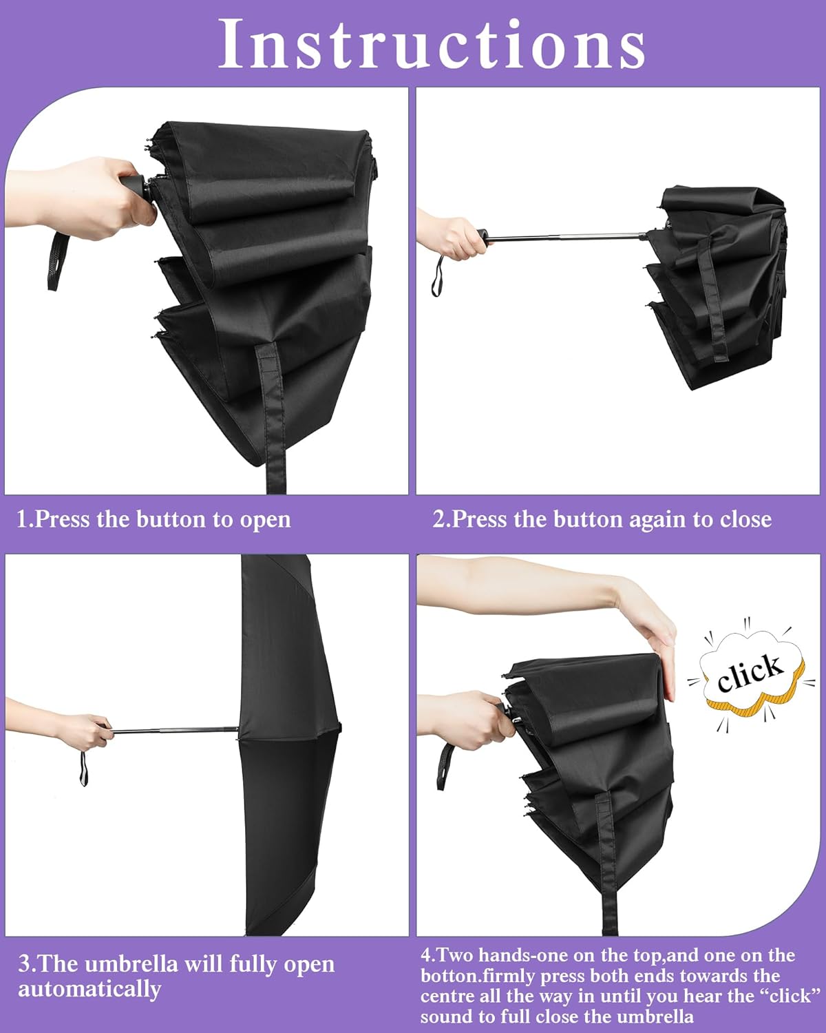 Yahenda 4 Pack Windproof Travel Umbrella Automatic Open & Close Folding Umbrellas for Rain Portable Umbrella Set for Men Women Backpack & Car Essentials