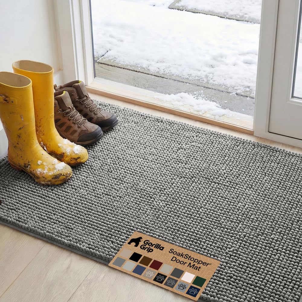 Gorilla Grip Original Indoor Durable Chenille Doormat, 48x30, Absorbent, Machine Washable Inside Mats, Low-Profile Rug Doormats for Entry, Mud Room Mat, Back Door, High Traffic Areas, Gray — image 1