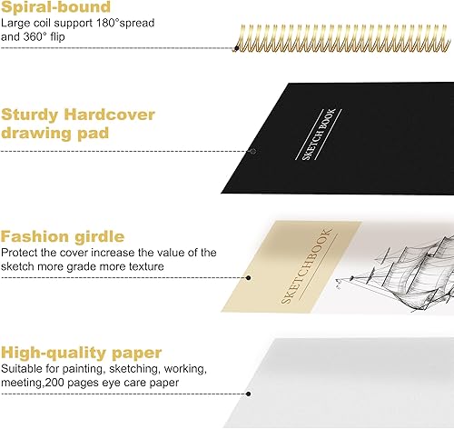 Miniatura 9 de Yoment Cuaderno de bocetos de 5.5" x 8.5" para dibujo, 100 hojas de tapa dura en espiral para niños (68lb100gsm), cuaderno de bocetos de arte, libro