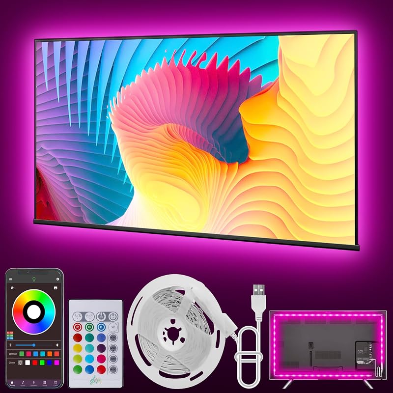 Ledagic Luces LED RGB USB de 20 pies para TV de 32 a 80 pulgadas con control remoto y aplicación | Control remoto, control de aplicaciones, tira de luces RGB, sincronización de música, luces LED que cambian de color para dormitorio, accesorios para juegos