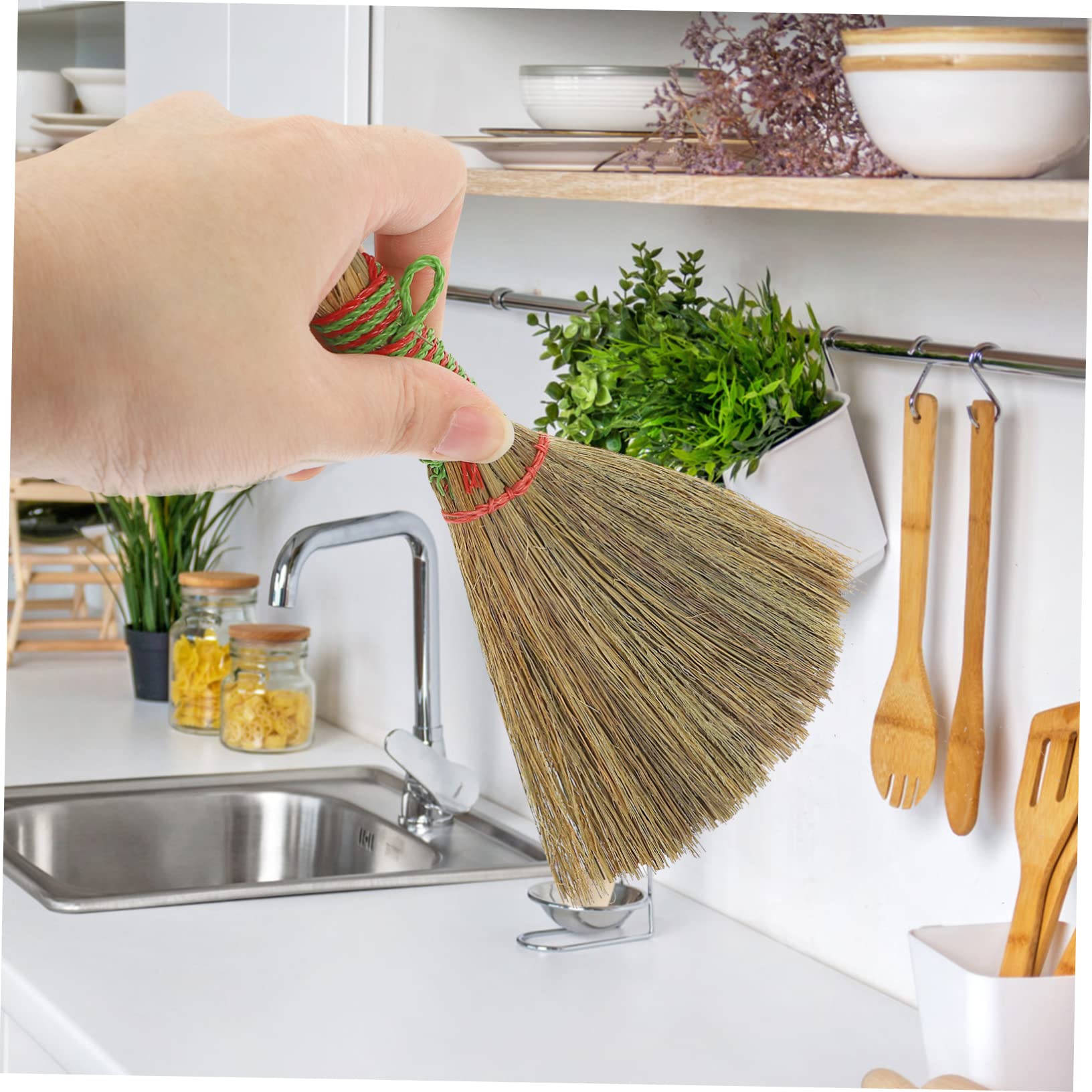 Garneck 2pcs Natural Straw Broom Set Desk Cleaning Tool Handmade Small Dust Brush for Household