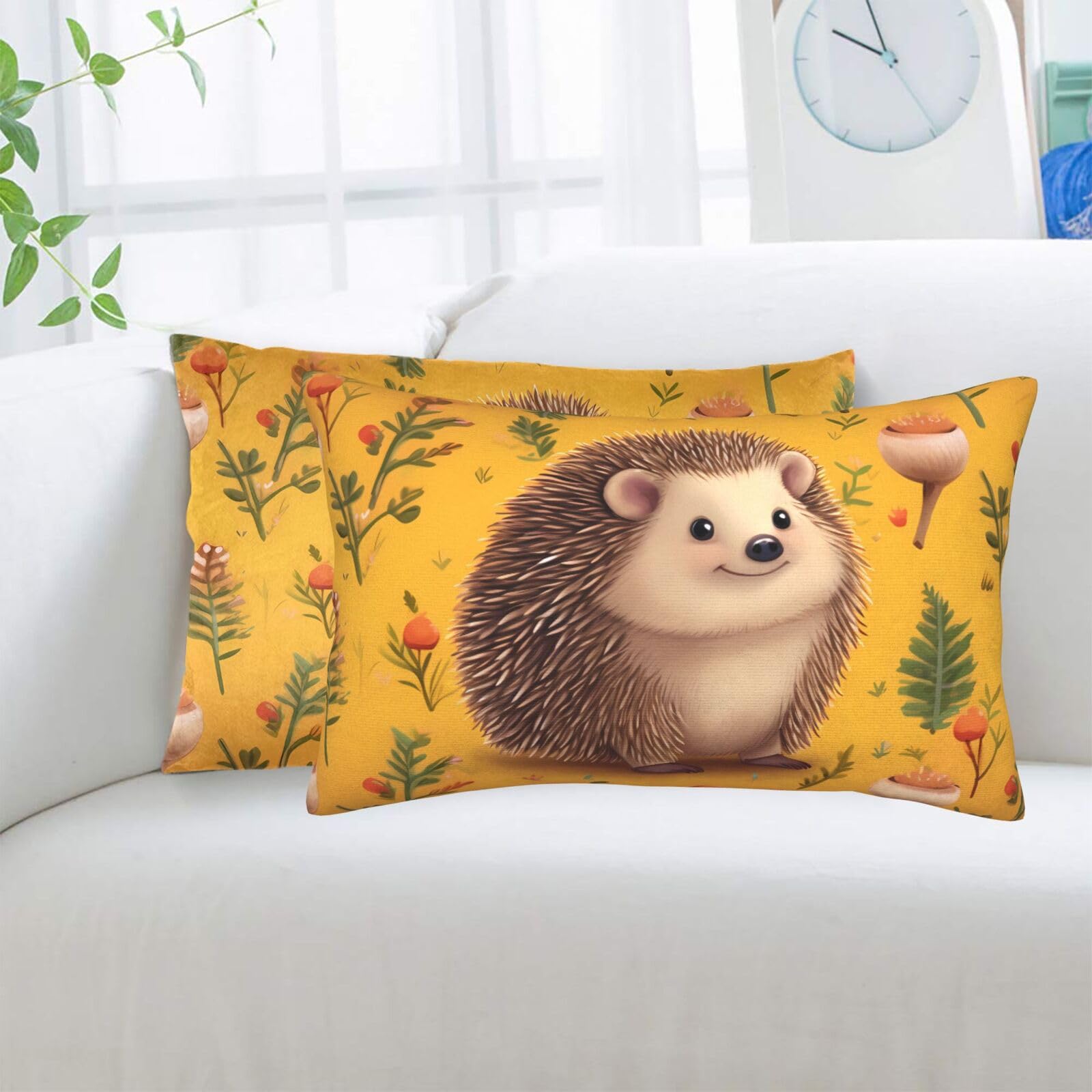 Hedgehog Standard Pillowcases Sets of 2, Ultra Soft Microfiber Plush Pillow Cases 20"X30" Comfort Decorative Throw Pillow Cover with Hidden Zipper for Bedroom, Sofa, Couch