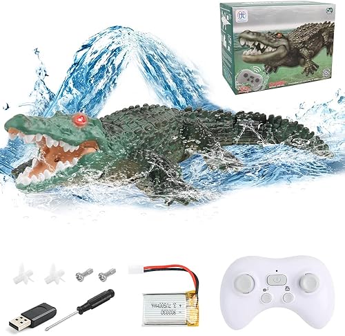 Juguete de cocodrilo con control remoto, cocodrilo RC de simulación 2.4G con ojos brillantes, juguetes de barco de cocodrilo RC impermeable para