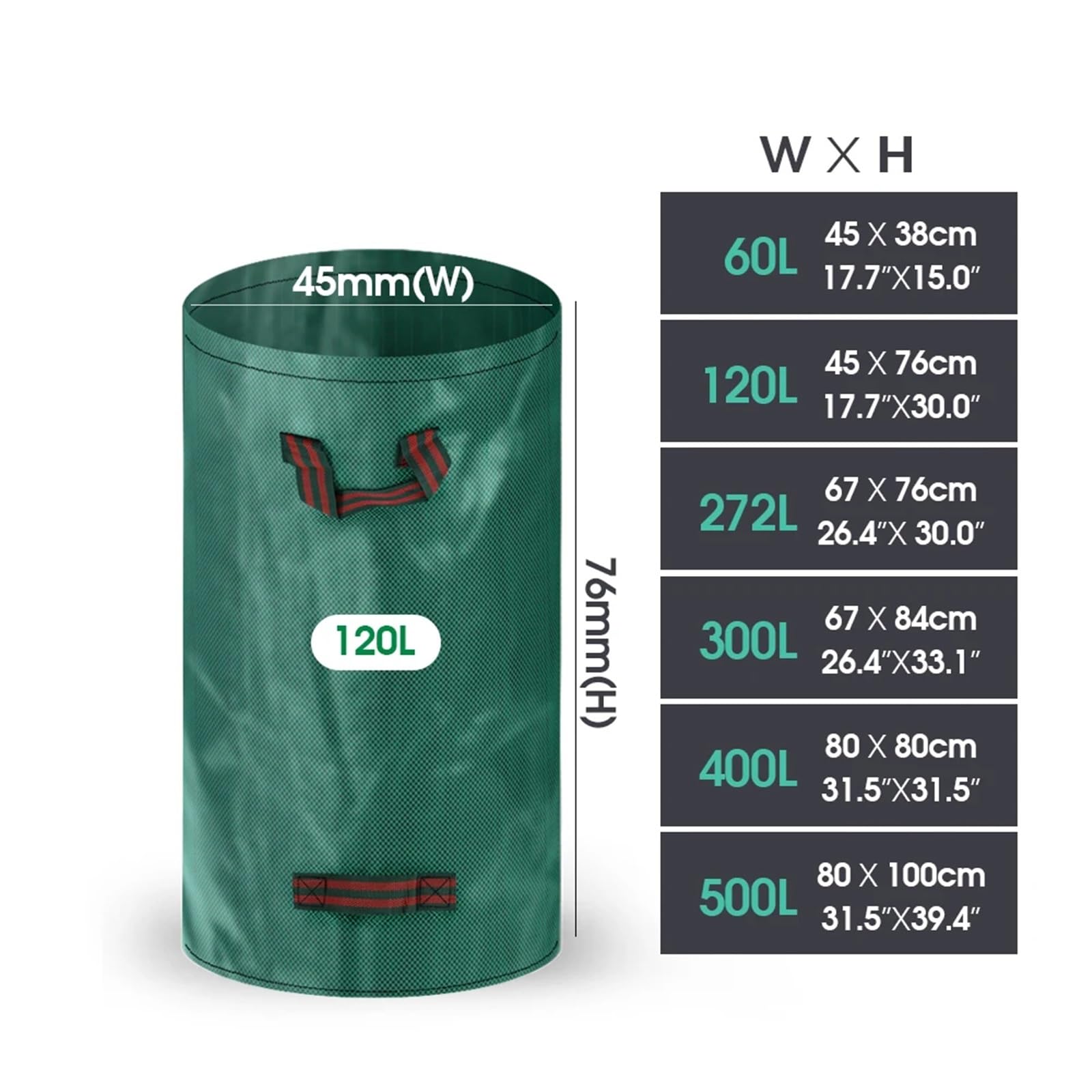2 Stück 60L-500L Wiederverwendbarer PP-Stoff-Gartensack, Große Kapazität, Laubsack, Leichter Müll, Faltbar, For Im Freien FüR Laub(45x76cm-120L)