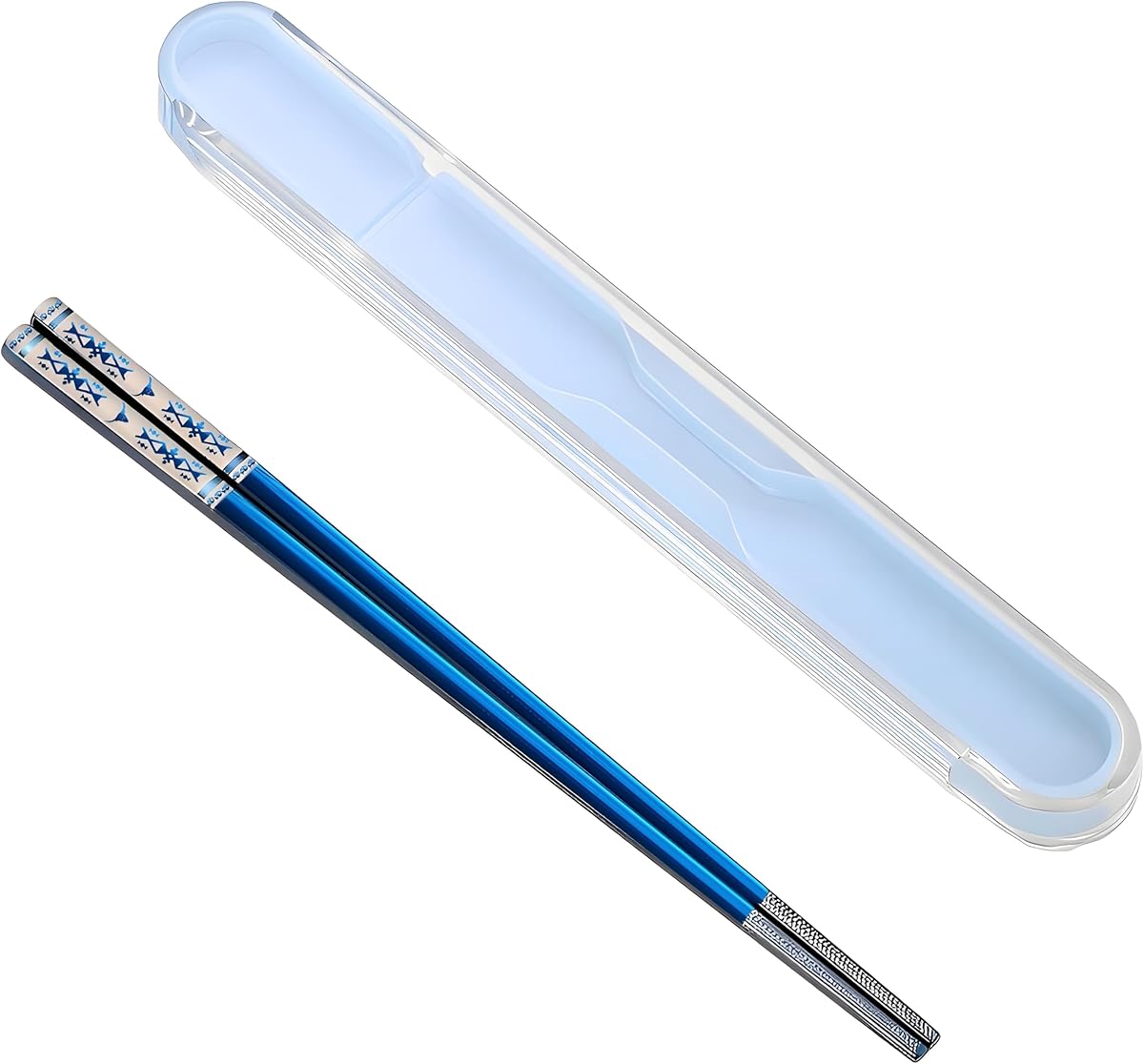 Metal Chopsticks Reusable 1 Pair Stainless Steel Travel Chopsticks Dishwasher Safe Square Lightweight Non-Slip Chop Sticks with case(Blue)