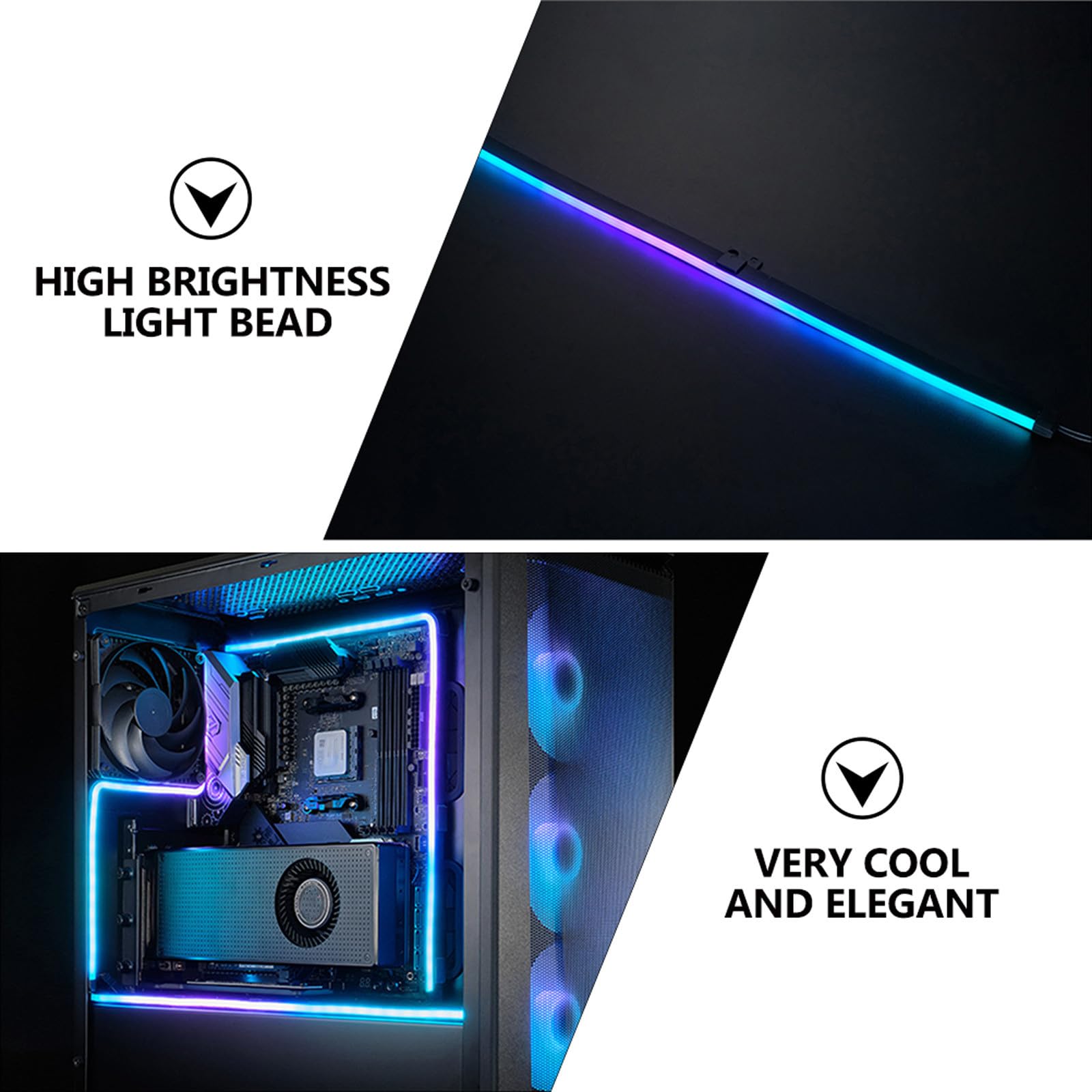INOOMP Argb LED Lichtleiste 5v 400mm 2 Stück für PC Gehäuse | 28 Leds, 3-pin Anschluss, Schwarz Abs, Selbstklebend mit Klebestreifen, Serielle Verbindung
